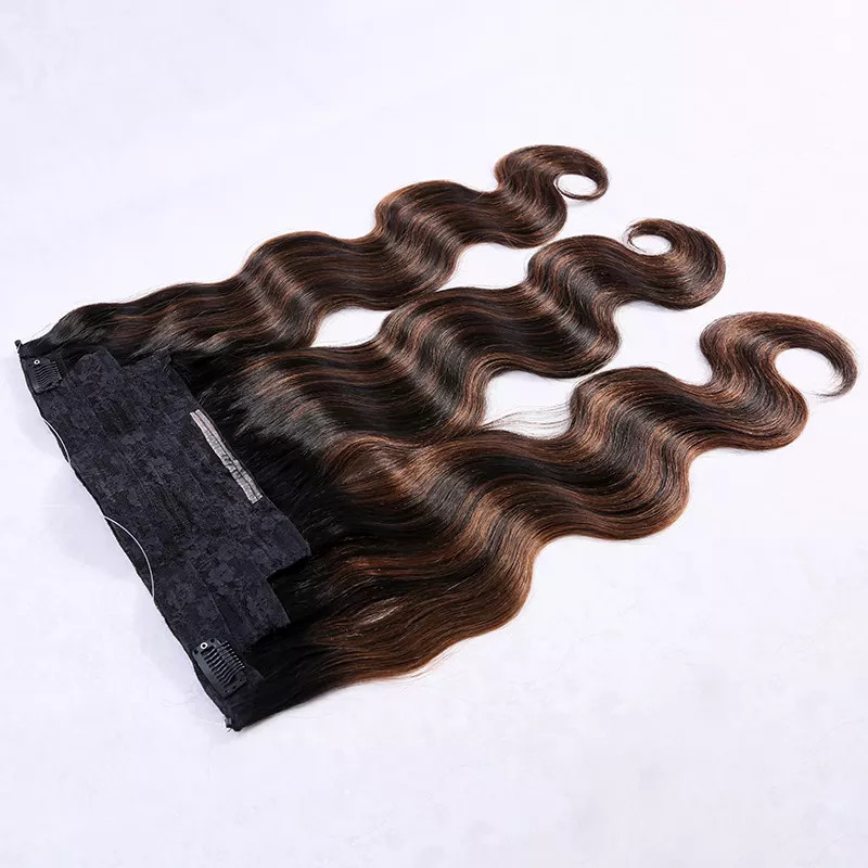 Customized Ombre Color 12A Grade Halo Hair Extension 100% Remy Hair Clip In Extension